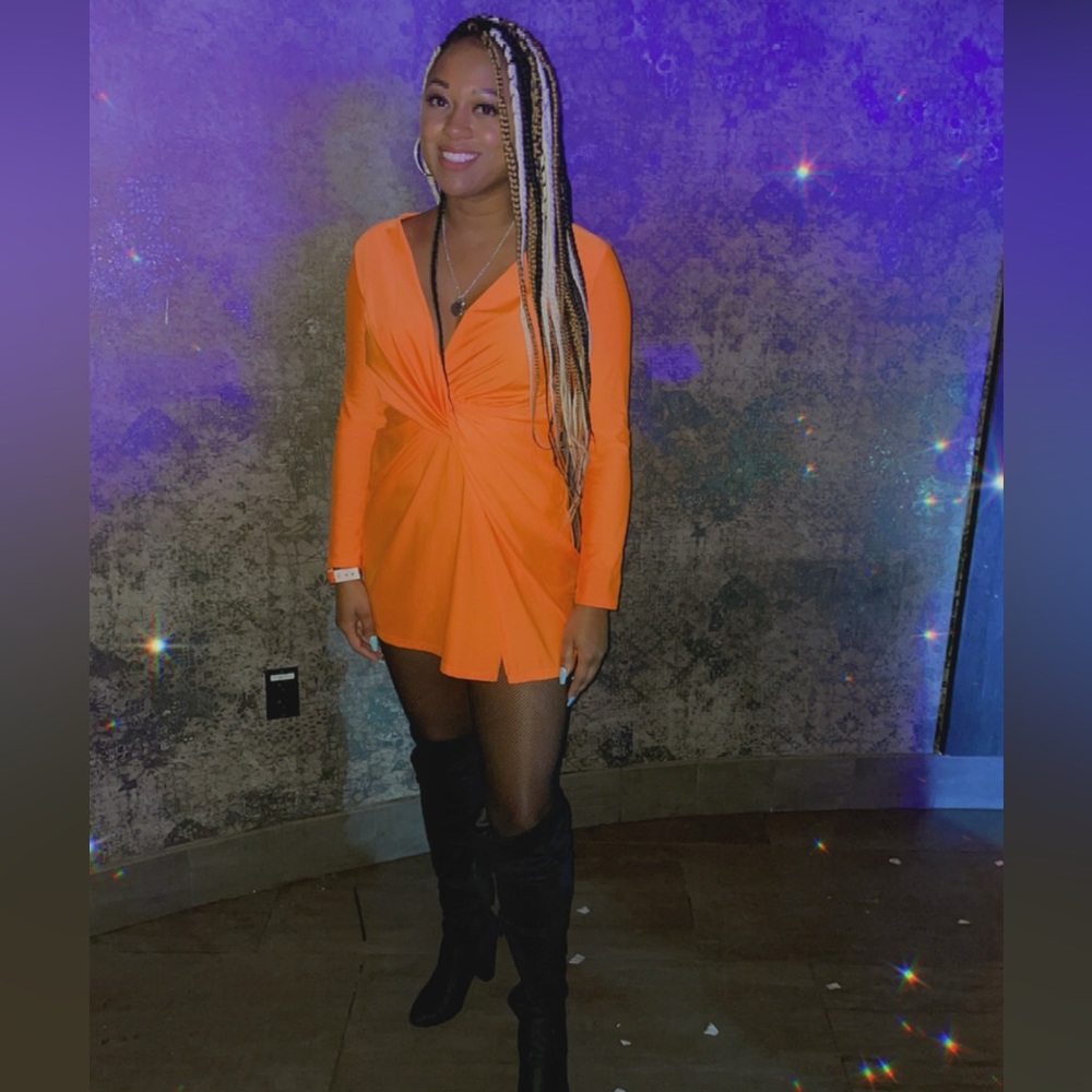Long sleeved neon orange mini dress, size small